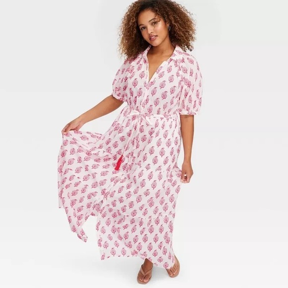 Roller Rabbit x Target Maxi Dress Pink Bouquet Print Short Sleeve Womens M NWT - Picture 3 of 5